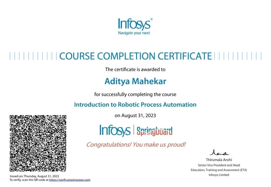 Robotic Process Automation Certificate