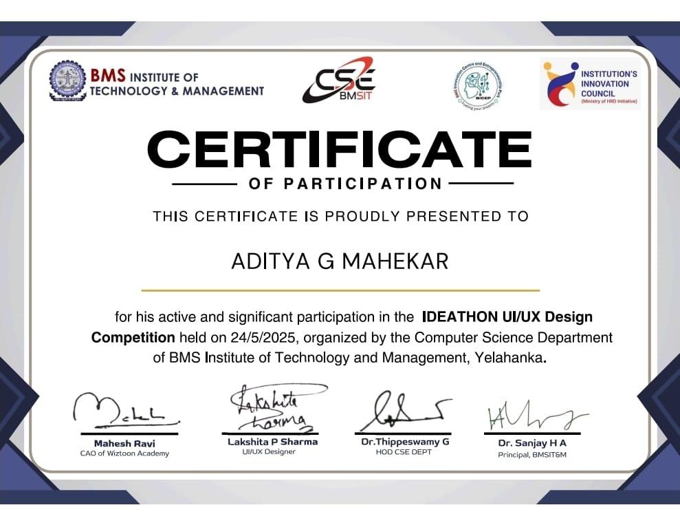 UIUX Ideathon Certificate