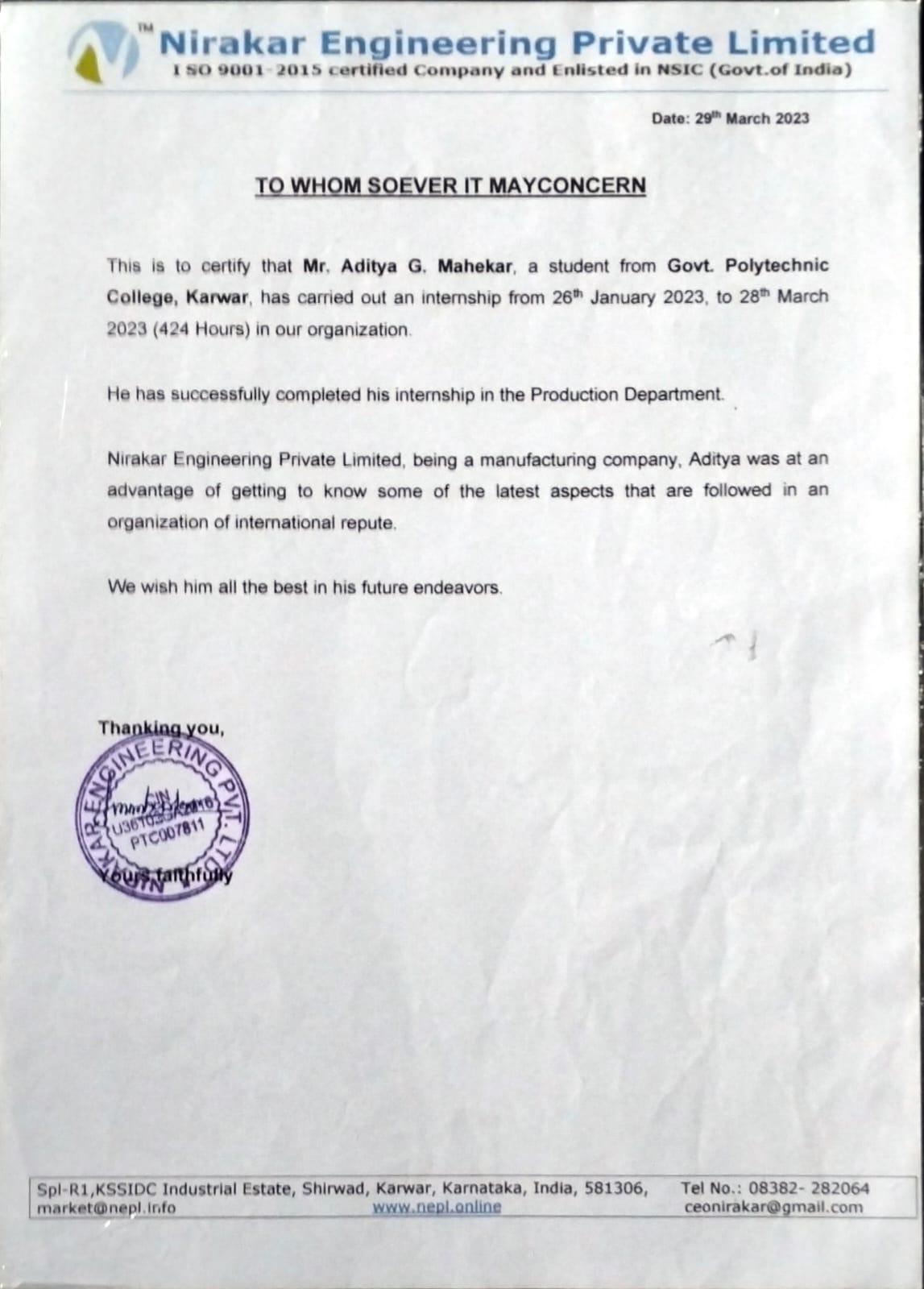 KTTML Apprenticeship Offer Letter
